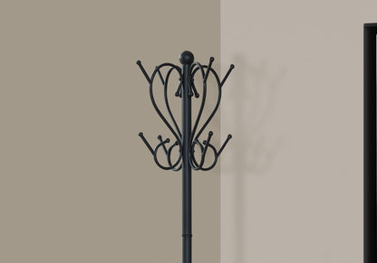 Coat Rack, Hall Tree, Free Standing, 8 Hooks, Entryway, Umbrella Holder, Transitional - Black