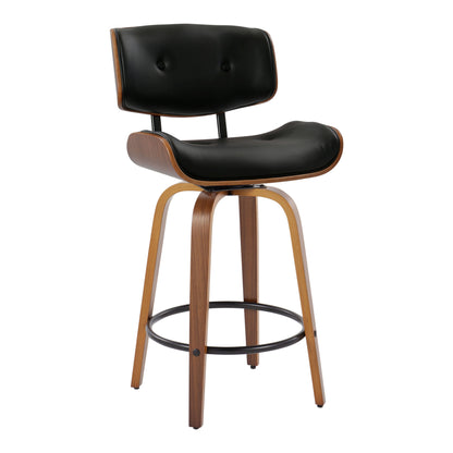 Lombardi - Mid-Century Modern Fixed Height Counter Stool With Swivel With Round Footrest (Set of 2)