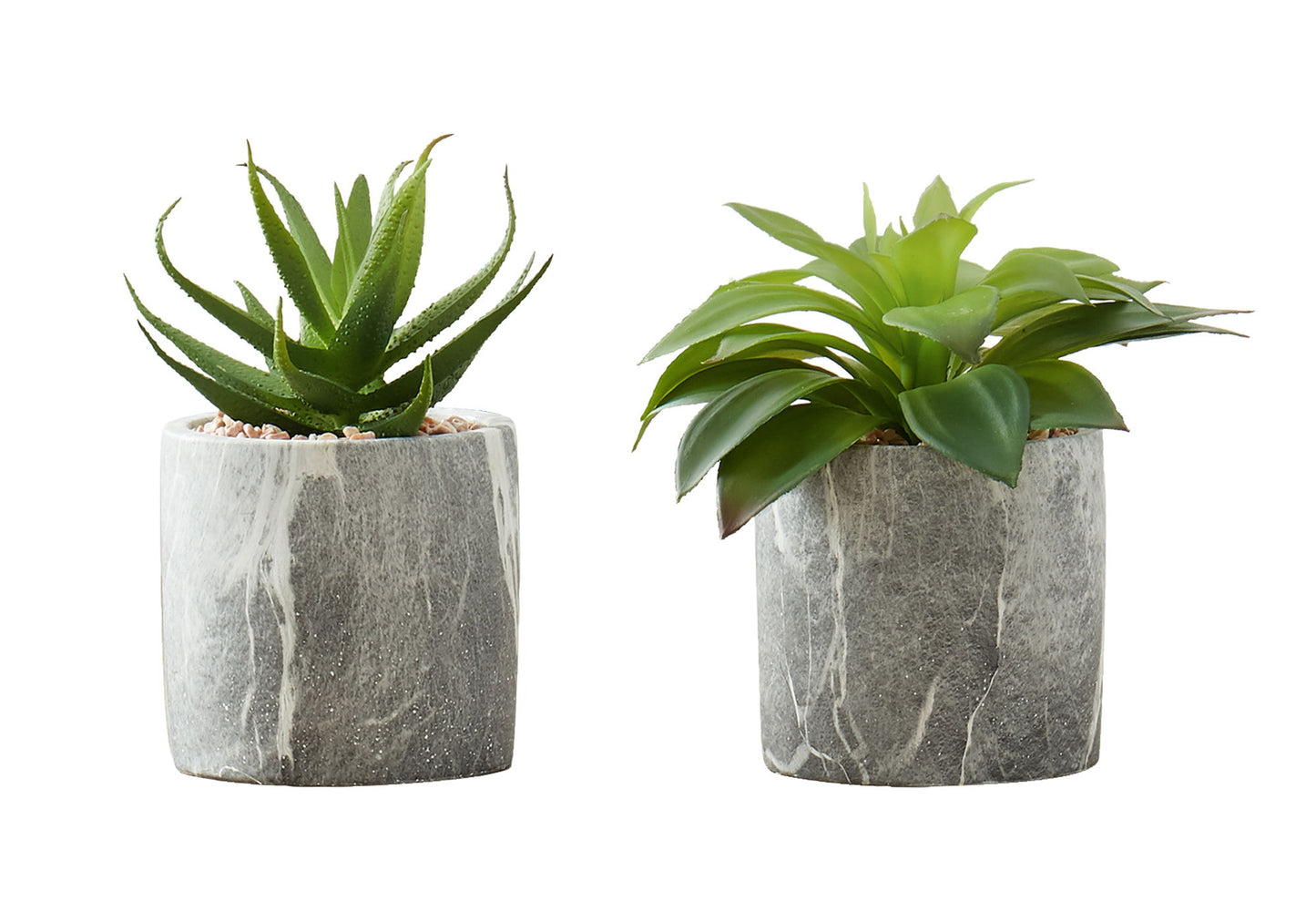 6" Tall, Artificial Plant, Succulent, Indoor, Faux, Fake, Table, Greenery, Potted, Decorative (Set of 2) - Green / Gray