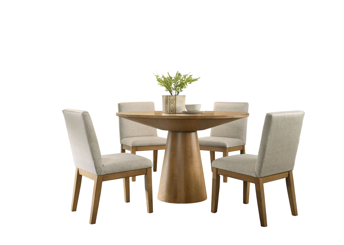 Jasper - Wide Contemporary Round Dining Table With Fabric Chairs Set