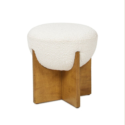 Bali - Round Upholstered Ottoman With Natural Base - Ivory White