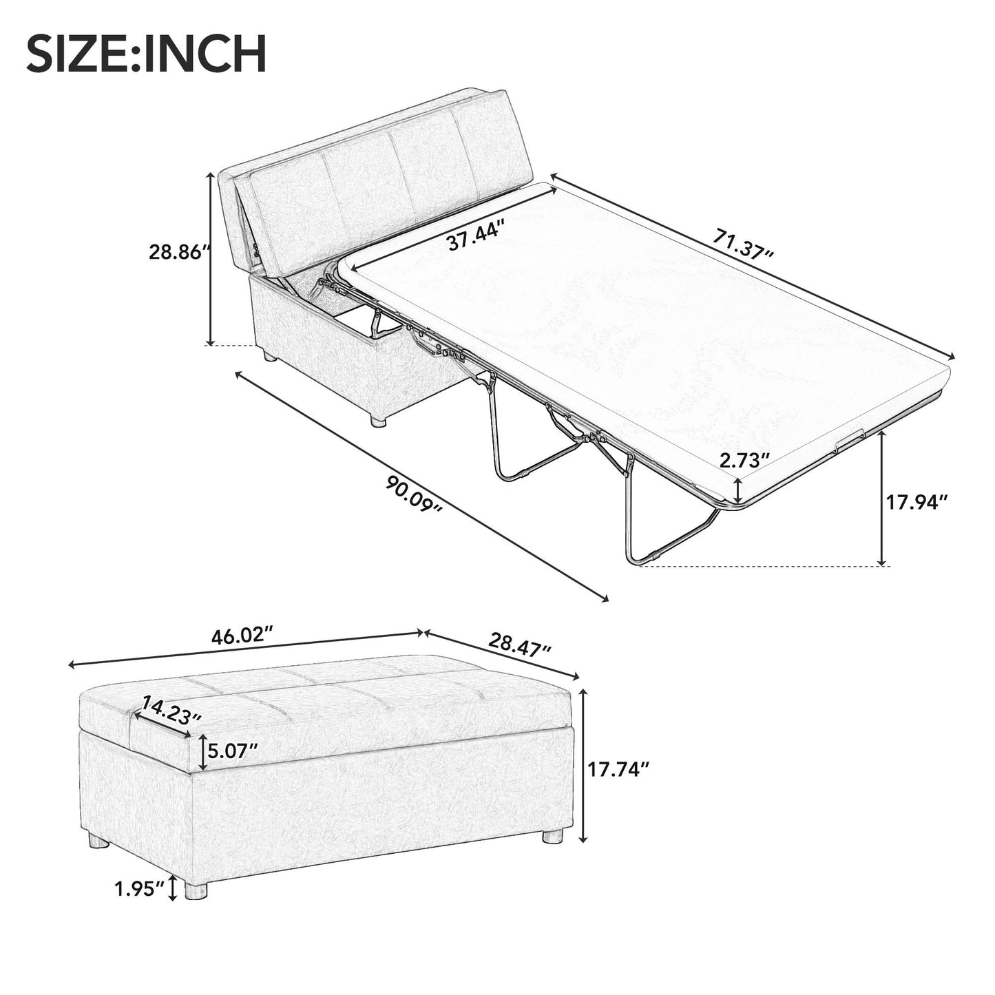 Twin Size Folding Ottoman Sleeper Bed With Mattress Convertible Guest Bed