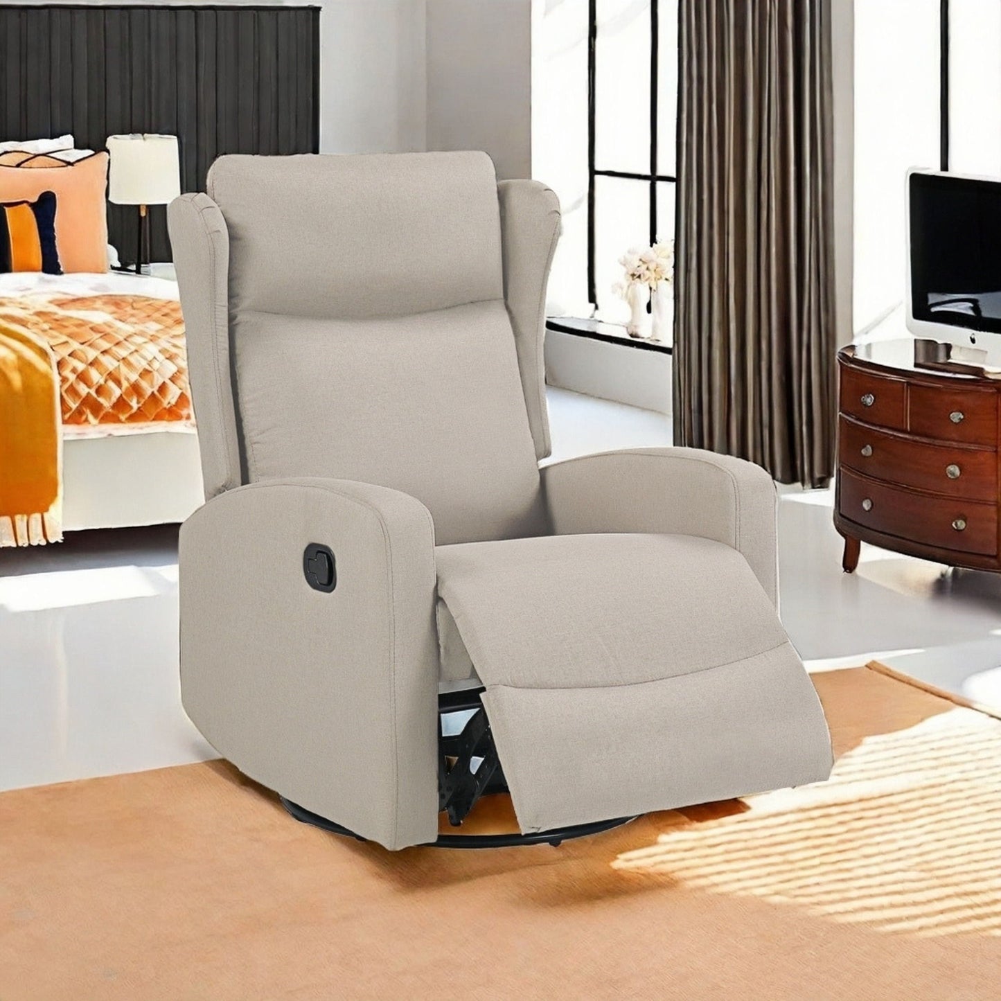 Rocking Swivel Recliner Chair For Living Room, 360 Degree Swivel, Adjustable Modern Reclining Chair, Classic And Traditional Recliner Sofa With Lumbar Support - Ligth Gray