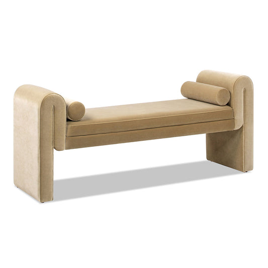 Mason - Arched Arm Bench With Bolster Pillows - Camel Brown Beige