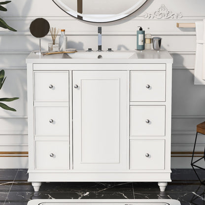 Contemporary Bathroom Vanity Cabinet, 4 Drawers & 1 Cabinet Door, Multipurpose Storage, Resin Integrated Sink, Adjustable Shelves, Solid Wood Frame With MDF