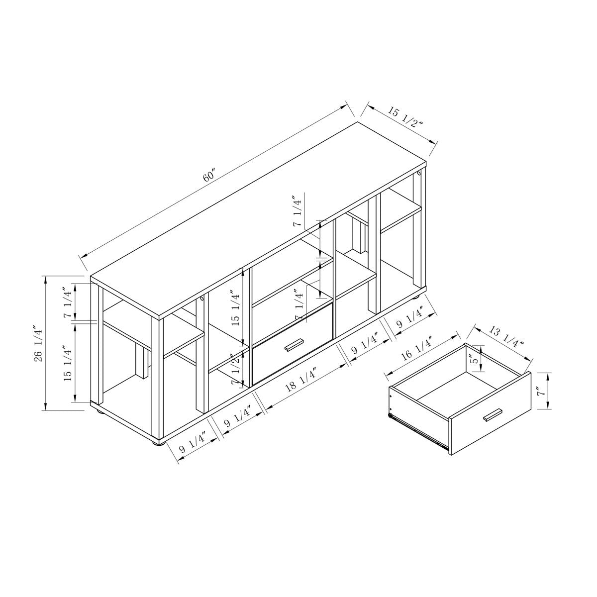 Contemporary TV Stand With Ten Shelves And One Drawer - Gray