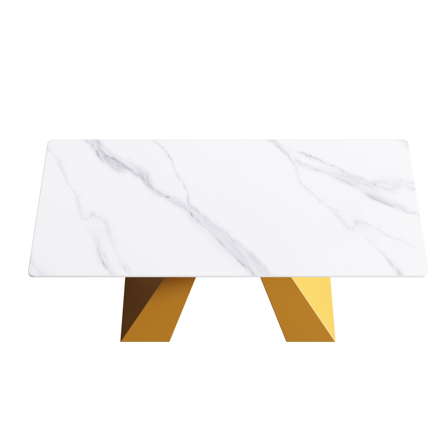 70.87" Modern Artificial Stone White Straight Edge Metal Leg Dining Table - White / Gold