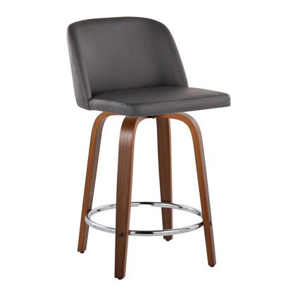 Toriano - Mid Century Modern Fixed Height Counter Stool With Swivel With Round Footrest (Set of 2)