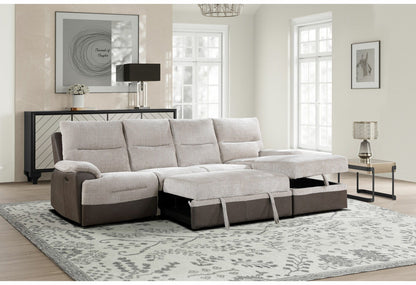 Kia - Sectional With Power And USB - Beige / Brown