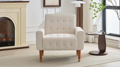 Classic Biscuit Style Accent Chair Comfortable Armrests, Soft Fabric, Elegant Solid Wood Legs With Gold Finish - Beige