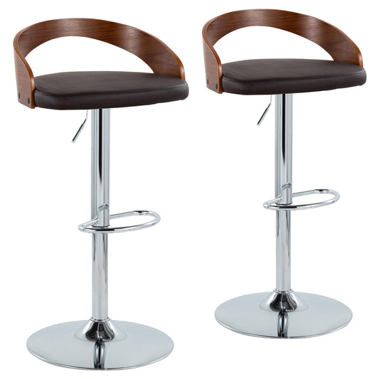 Grotto - Mid Century Modern Adjustable Height Barstool, Swivel With Oval Footrest (Set of 2)