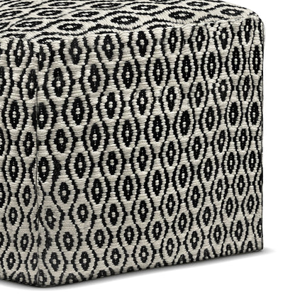 Kiana - Square Woven Outdoor / Indoor Pouf - Black / White