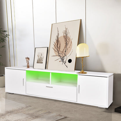 Modern TV Stand With LED Lights Entertainment Center TV Cabinet With Storage For Up To 75" For Gaming Living Room Bedroom - White