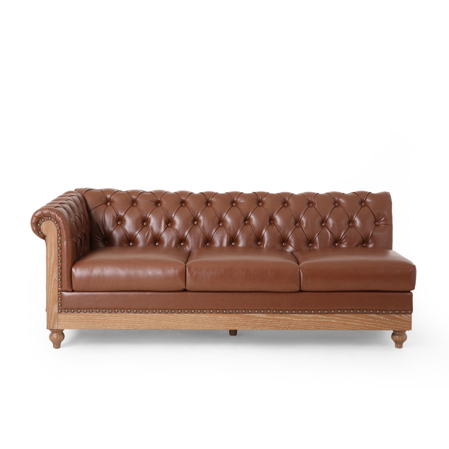 Comfy Large Sectional Sofa With Wooden Legs, Retro Style For Living Room