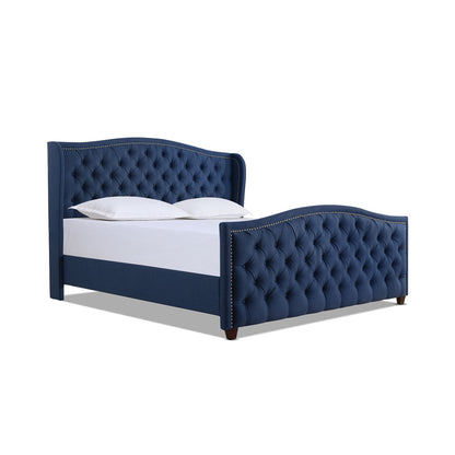 Marcella - King Upholstered Shelter Headboard Bed Set - Dark Sapphire Blue