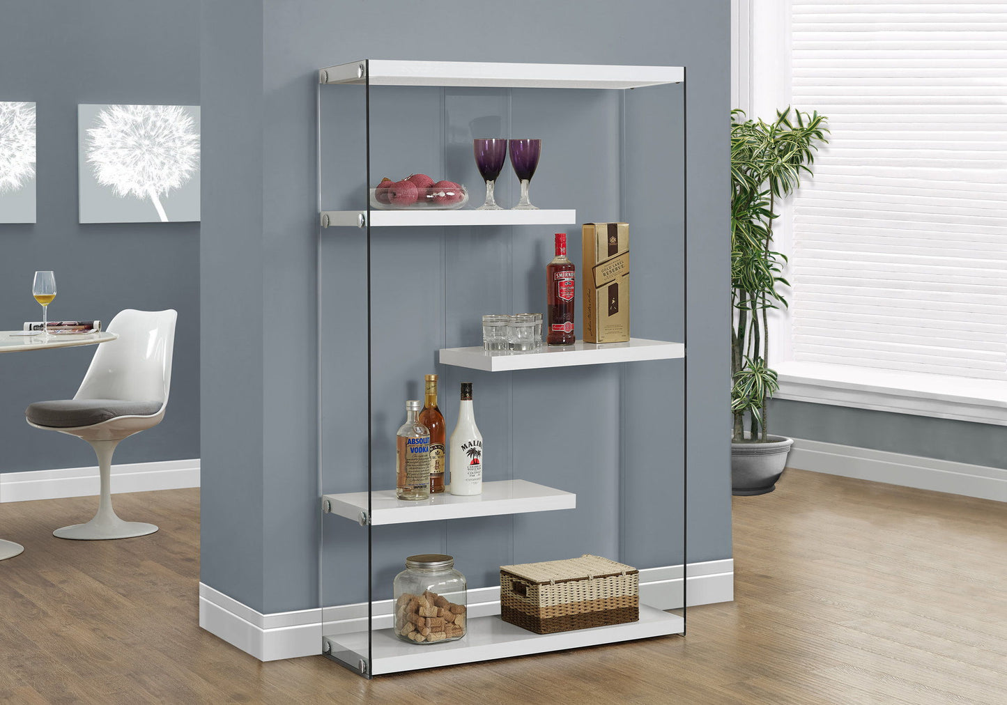 Bookshelf, Bookcase, Etagere, 5 Tier, Office, Glossy Contemporary & Modern - White