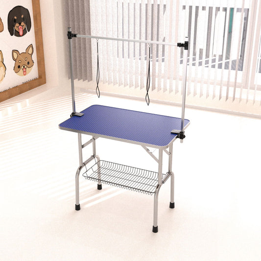 Large Size Grooming Table For Pet Dog And Cat With Adjustable Arm And Clamps Large Heavy Duty Animal Grooming Table - Blue