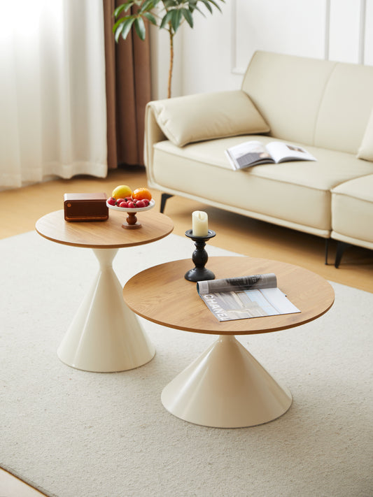 Round Coffee Table - Brown / White