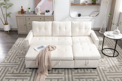 Reversible Sectional Storage Sleeper Sofa Bed, L-Shape 2 Seat Sectional Chaise With Storage, Skin-Feeling Velvet Fabric