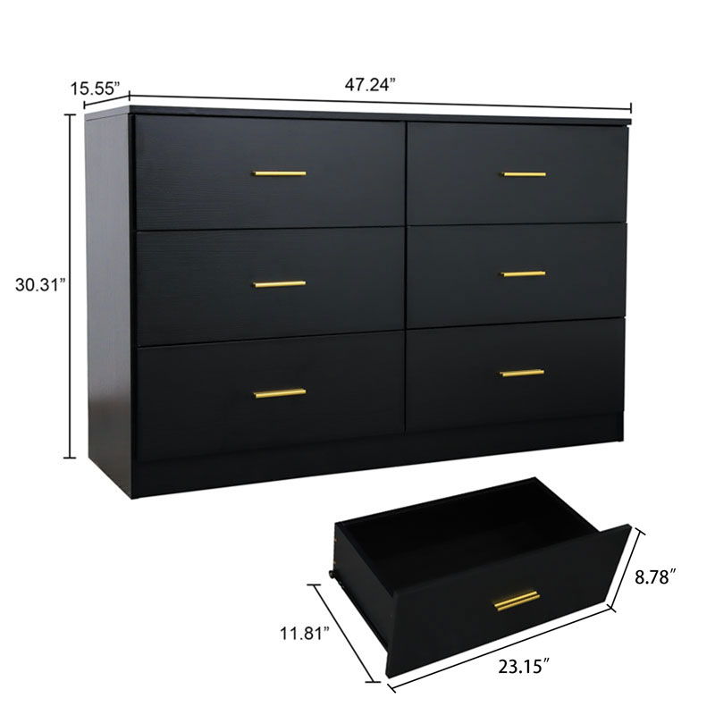 Modern 6 Drawer Dresser For Bedroom, Ample Storage Wide Chest Of Drawers, Sturdy & Safe