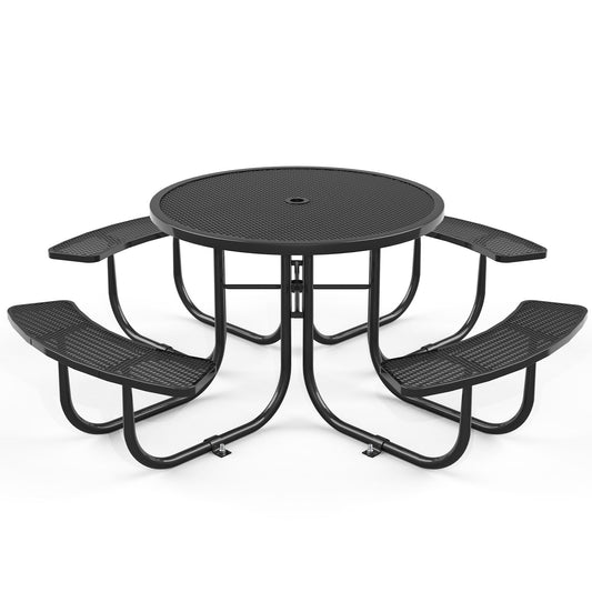 Round Outdoor Steel Picnic Table 46" With Umbrella Pole