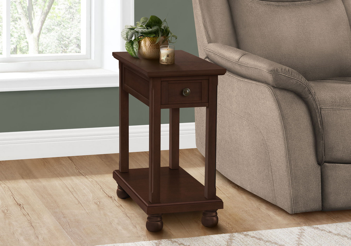 Accent End Table, Storage Drawer, Traditional - Espresso