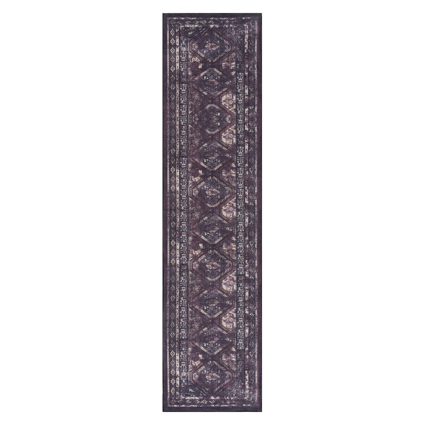 2'6'' X 10' Area Rugs, Washable, Low-Pile, Non-Slip, Non-Shedding, Foldable, Kid & Pet Friendly - Black / Burgundy