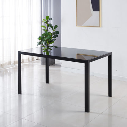 Dining Table With Metal Leg And Glass, Modern Space Saving Kitchen Table For Living Room Glass Table, Dining Table, Kitchen Table, Coffee Table - Black