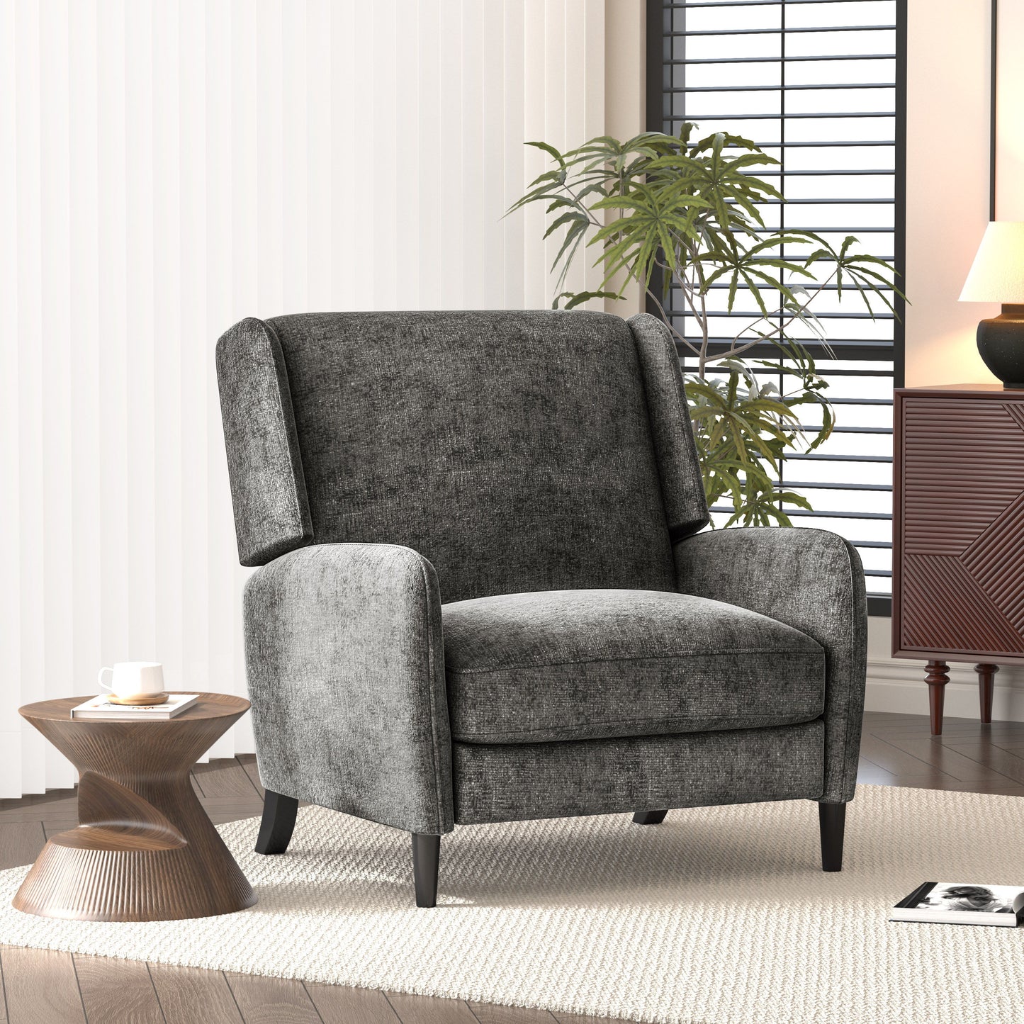 Oversized Textured Fabric Pushback Recliner