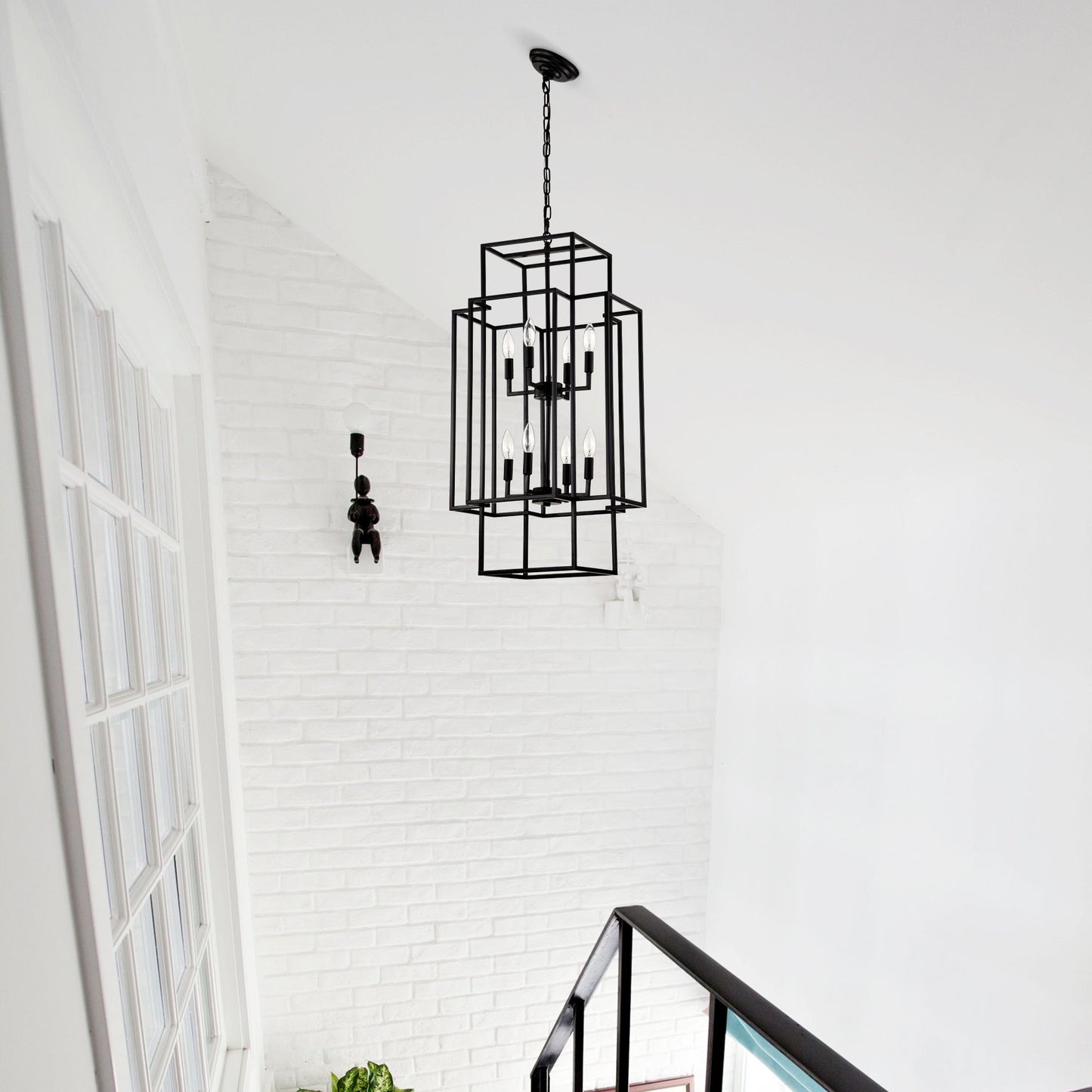 8 Light Lantern Chandelier Lighting, Entryway Chandeliers For High Ceilings, Chandeliers For Dining Room, Foyer, Entry, Staircase, Hallway, Height Adjustable (E12 Bulbs Not Included)