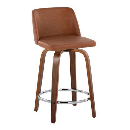 Toriano - Mid Century Modern Fixed Height Counter Stool With Swivel With Round Footrest (Set of 2)