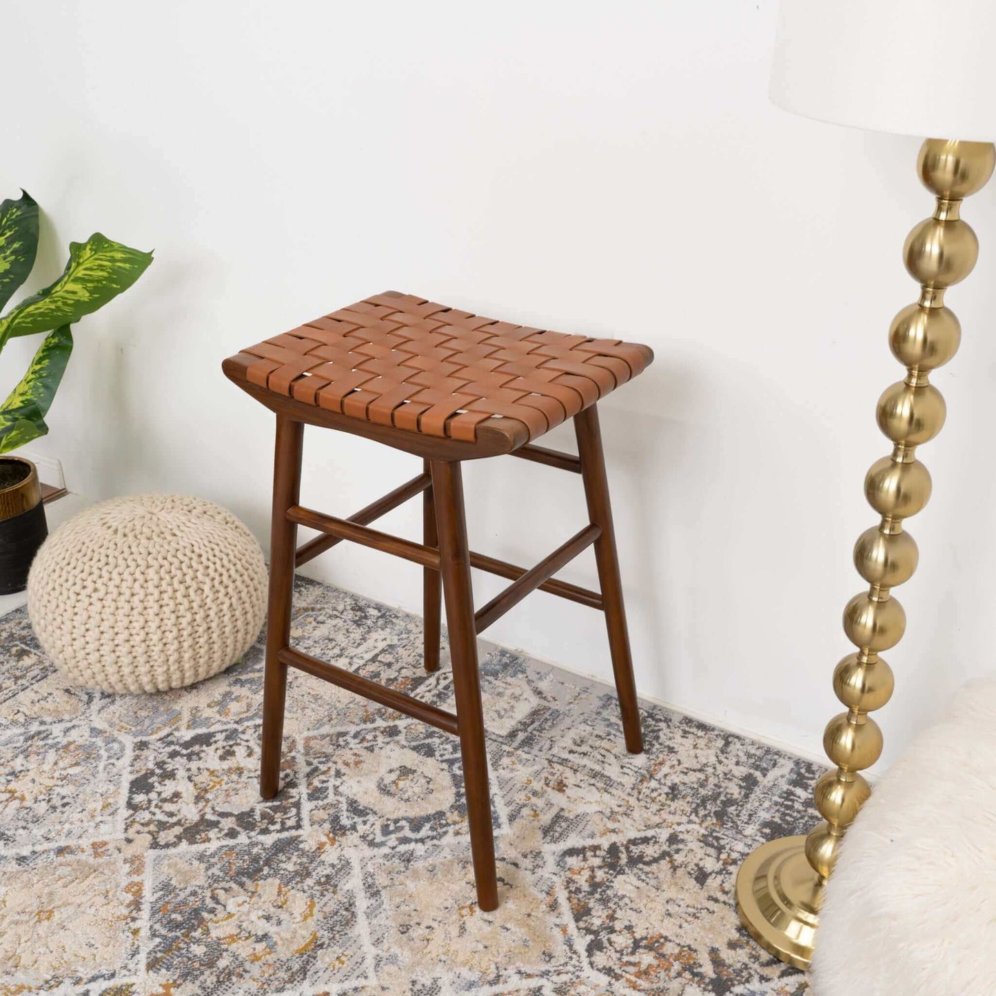 Maya - Genuine Leather Stool - Rustic / Tan