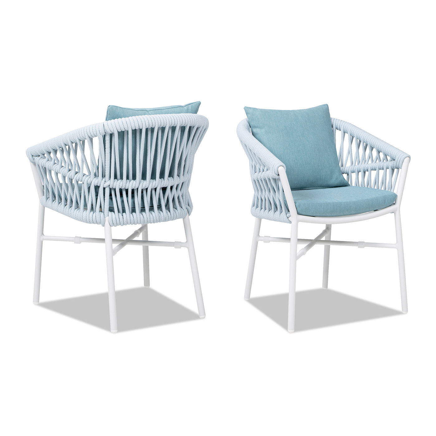 Maiden - Barrel Back Aluminum & Rope Outdoor Patio Dining Chair, Sunproof Olefin (Set of 2)