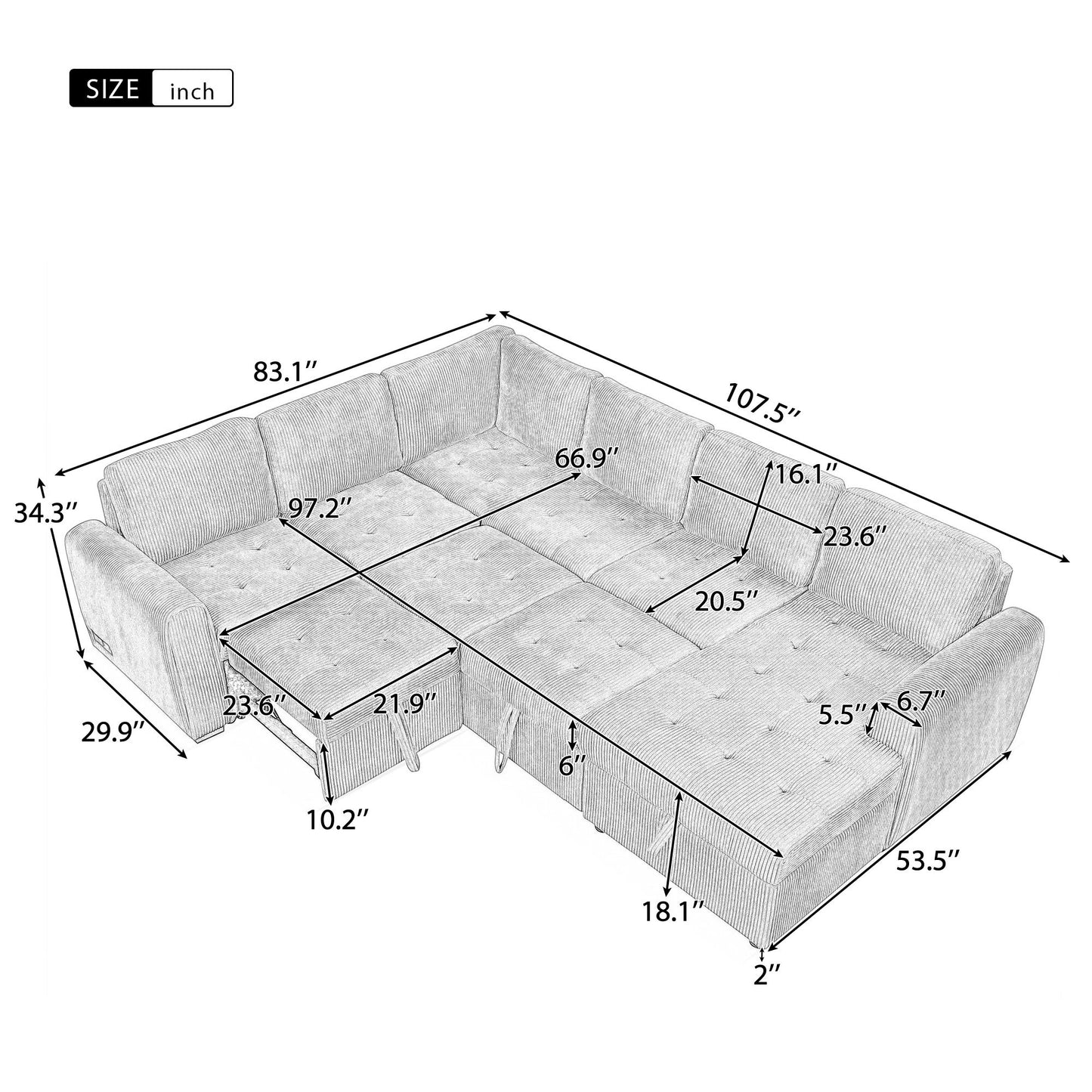 U-Shaped Sofa Sectional Sofa Pull-Out Sofa Bed With A Storage Chaise Lounge, Charging Devices For Living Room