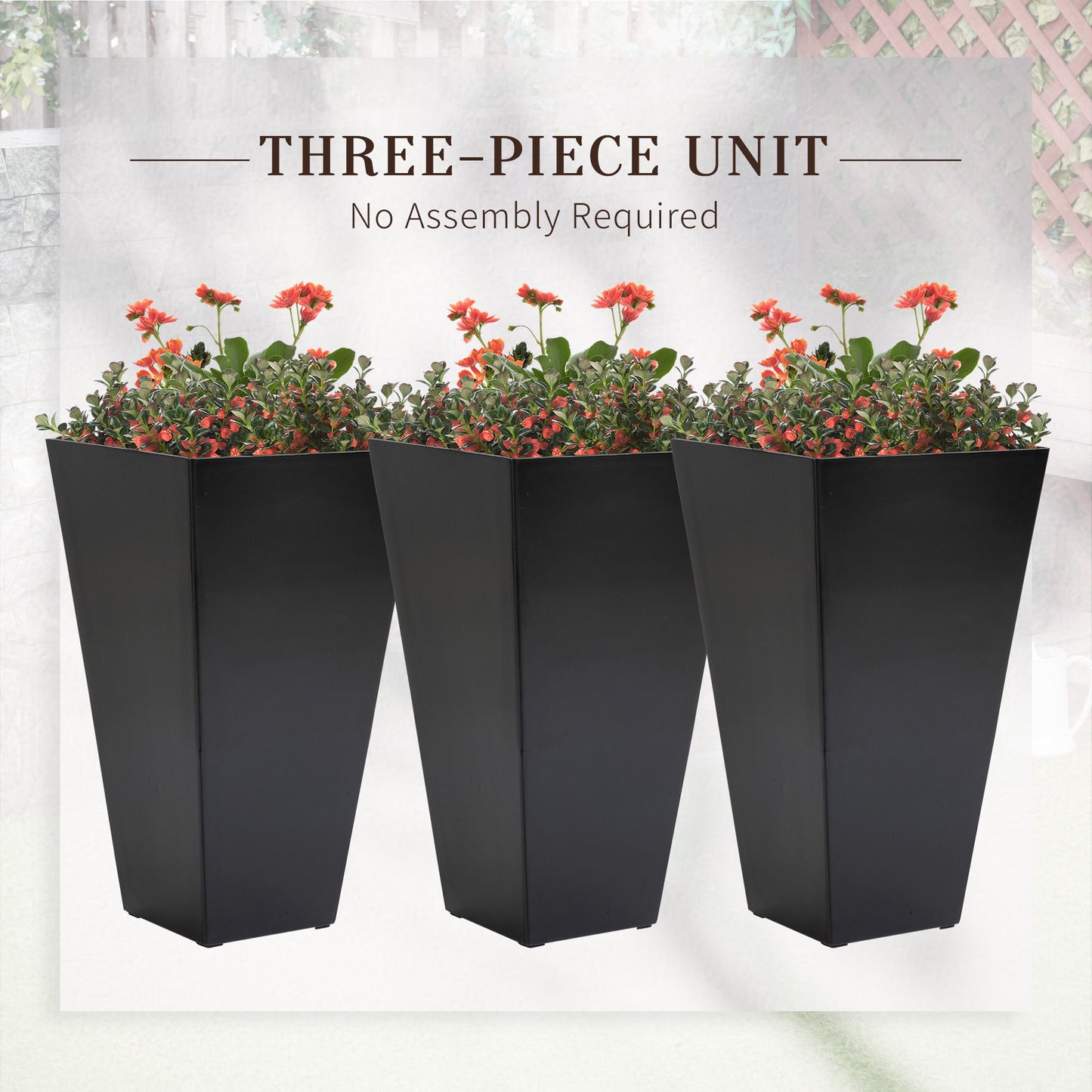 Outsunny - Outdoor Planters (Set of 3) Large Taper Planters With Drainage Holes And Plug, Faux Wood Plastic Flower Pots For Outdoor, Indoor, Garden, Patio