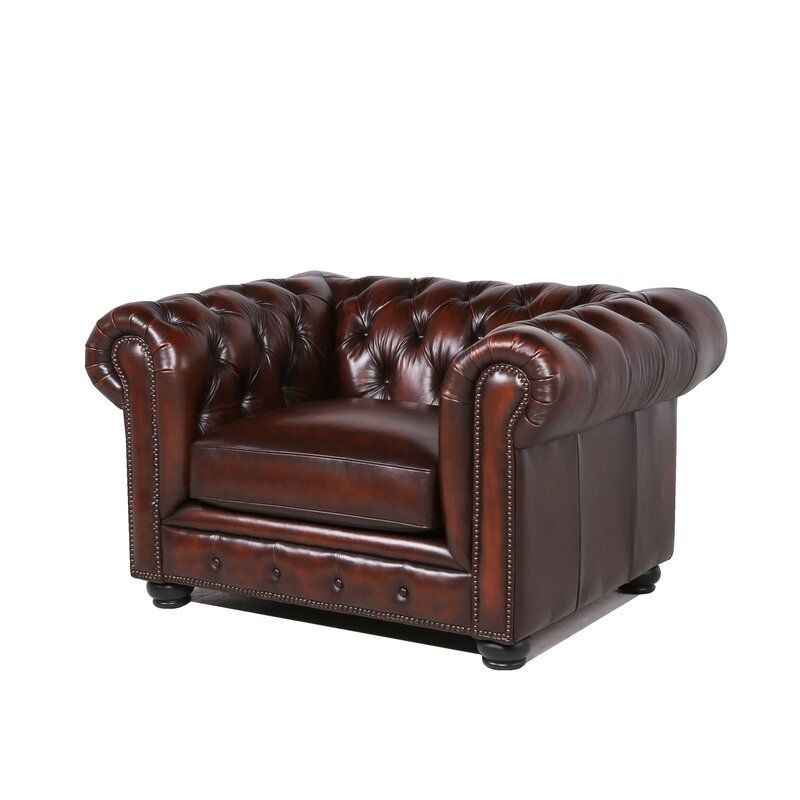 Traditional Tufted Leather Chesterfield Nailhead Chair - Brown