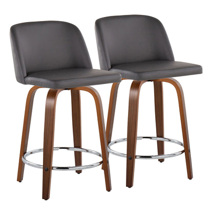 Toriano - Mid Century Modern Fixed Height Counter Stool With Swivel With Round Footrest (Set of 2)