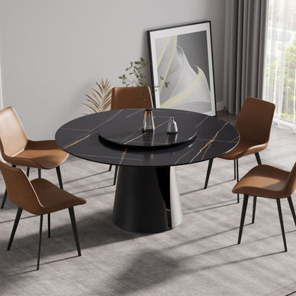 53.15" Round Modern Artificial Stone Carbon Steel Base Dining Table, Can Accommodate 6 People - Black / Gold