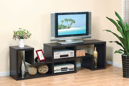 L Shape Geometric TV Stand Two Piece Extendable Media Furniture - Espresso