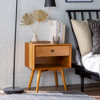 Mid-Century Modern Single Drawer Solid Wood Nightstand