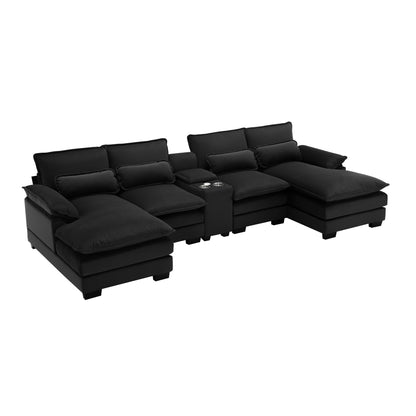 U-Shaped Sectional Sofa With Waist Pillows, Upholstered Sofa Furniture, Sofa With Chaise Lounge - Black