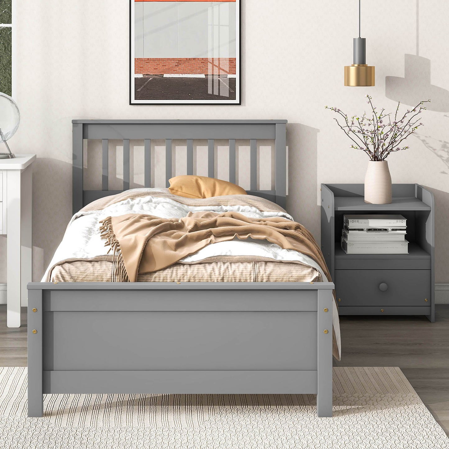 Bed With Headboard And Footboard For Kids, Teens, Adults, With A Nightstand