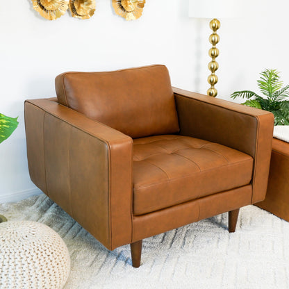 Catherine - Leather Lounge Chair Leather - Brown / Tan