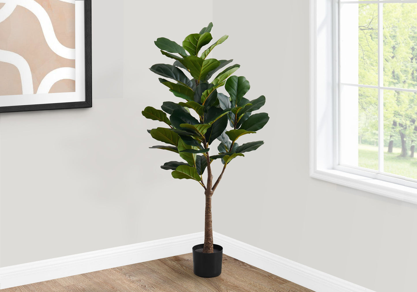 47" Tall, Artificial Plant, Fiddle Tree, Indoor, Fake, Floor, Greenery, Potted, Real Touch, Decorative - Green / Black