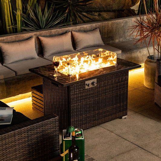 44" Outdoor Fire Pit Table, Propane Fire Table With Ceramic Tabletop Gas Fire Table - Espresso