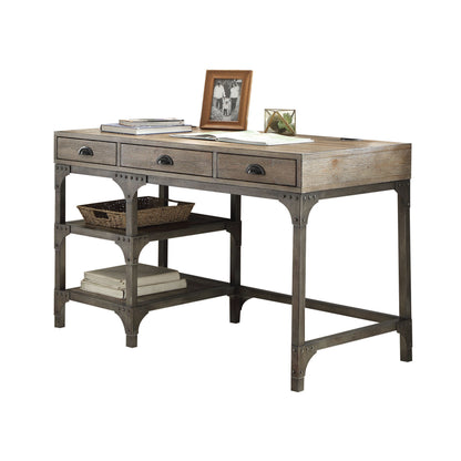 Gorden - Weathered Antique Metal Writing Desk - Oak