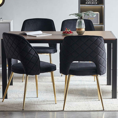 Velvet Dining Chairs With Metal Legs And Hollow Back Upholstered Dining Chairs