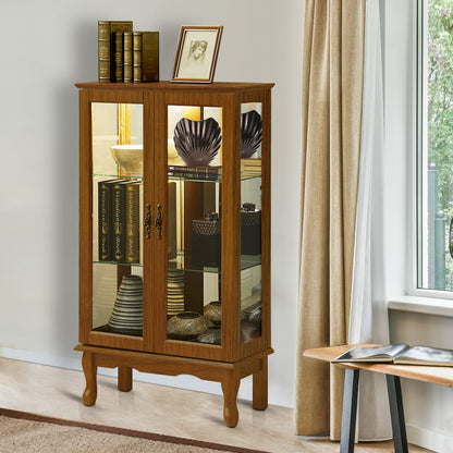 Curio Cabinet Lighted Curio Diapaly Cabinet With Adjustable Shelves And Mirrored Back Panel, Tempered Glass Doors (3 Tier), (E26 Light Bulb Not Included)