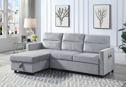 Ivy - Velvet Reversible Sleeper Sectional Sofa With Storage Chaise And Side Pocket