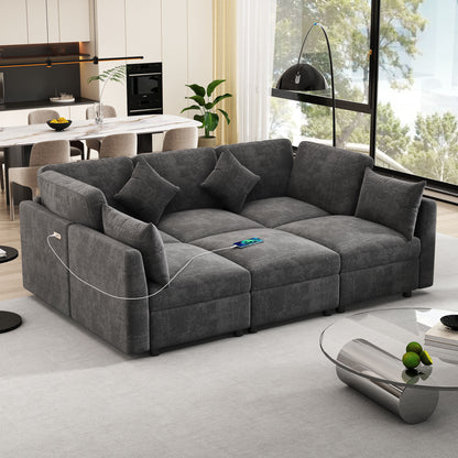 Sectional Sofa Modular Sofa U - Shaped Sofa Couch Sofa Bed L - Shaped Sofa With A Movable Ottoman And Two USB Ports For Living Room